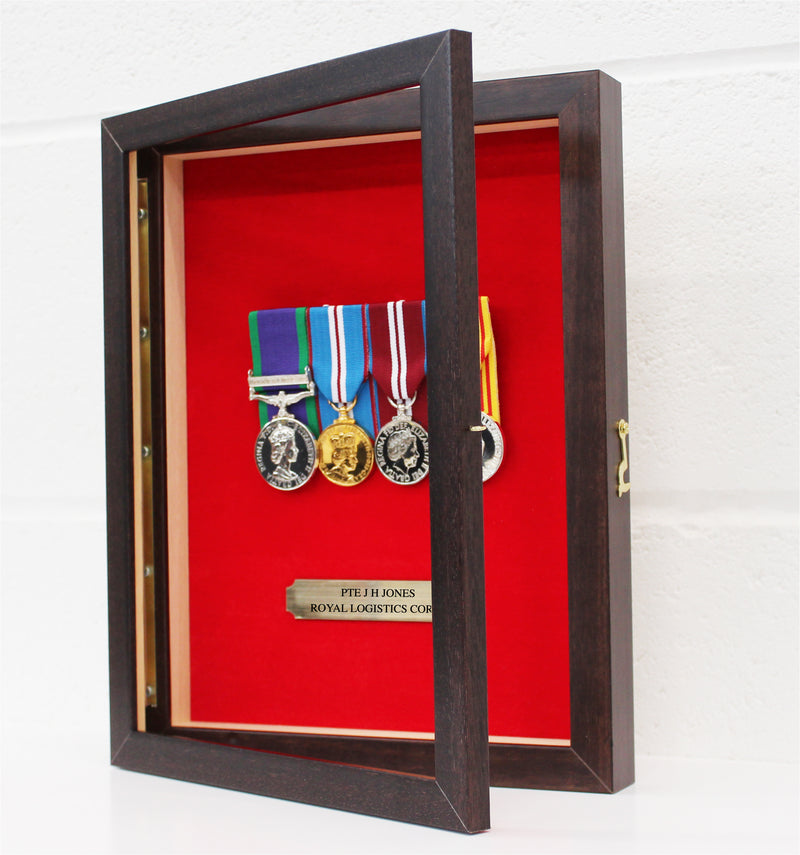 Wall Mounted Medal Display Case with Hinged Front Opening