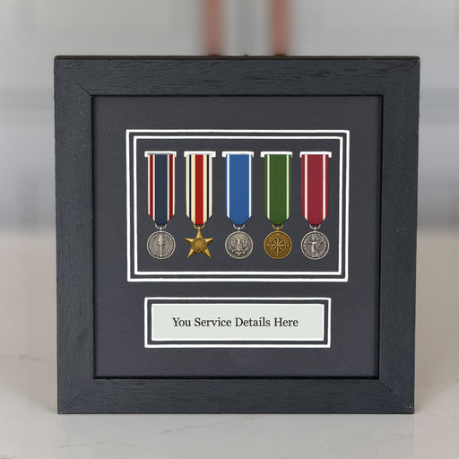 5 miniature medal display frame black wood UK handmade