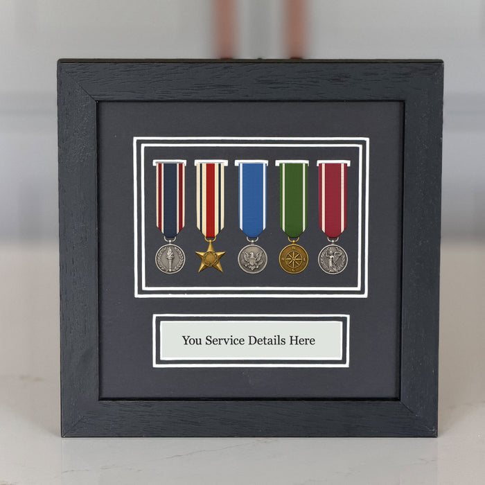 5 miniature medal display frame black wood UK handmade