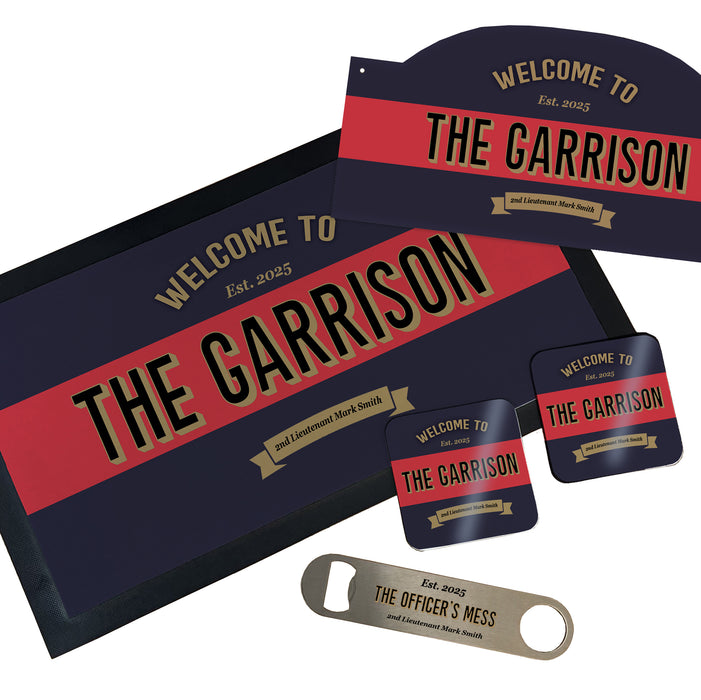 Personalised Grenadier Guards Bar Set Military Gift with Bar Mat, Coasters, Bottle Opener & Bar Sign Options