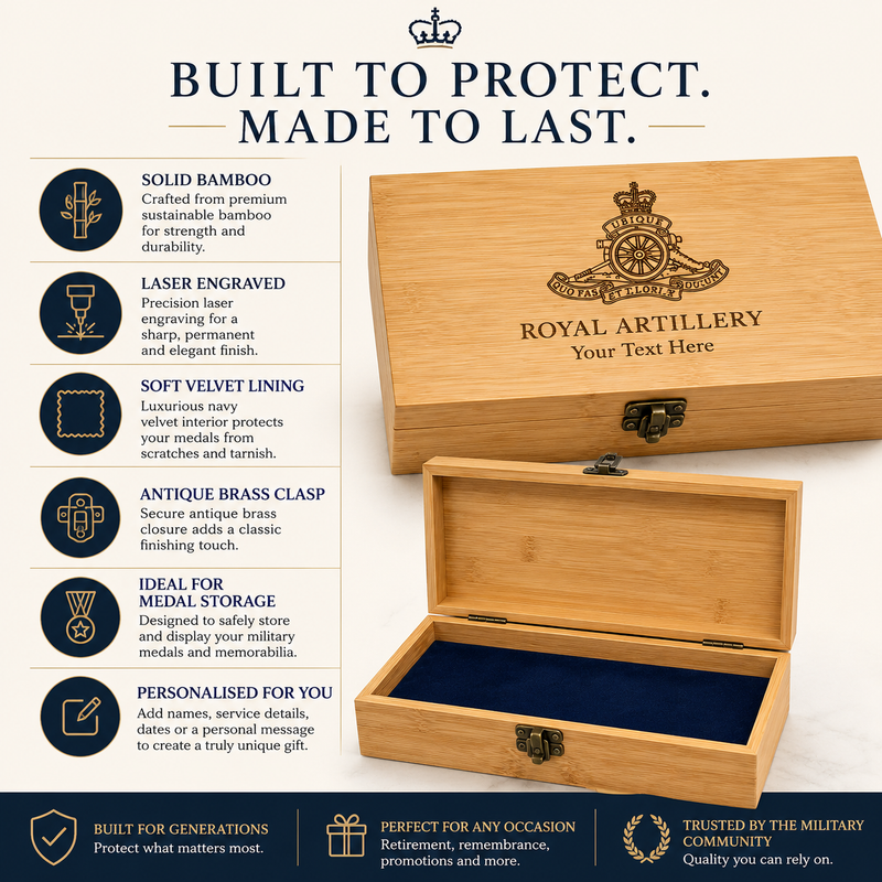 Features of engraved bamboo military medal storage box