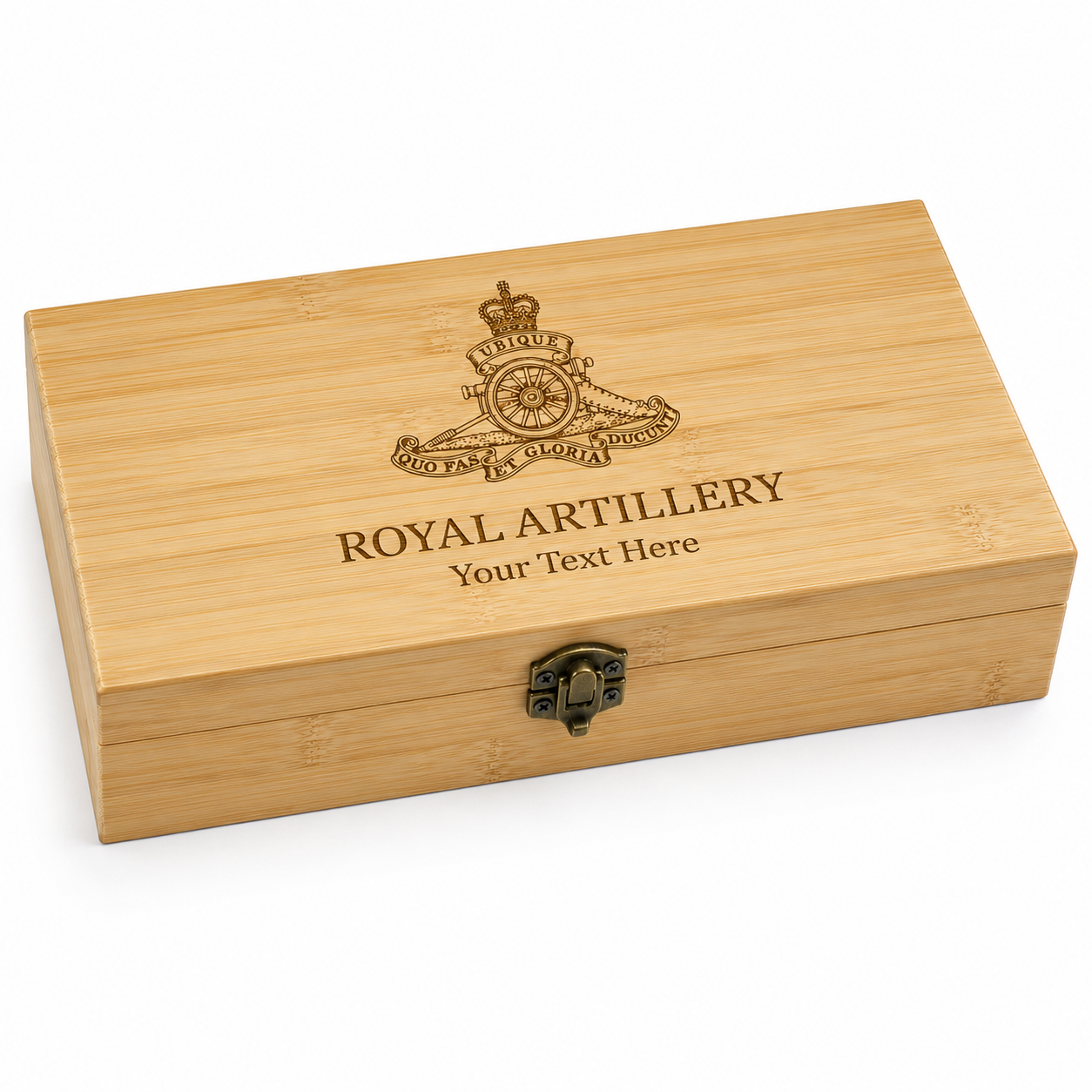 Personalised military medal storage box engraved with Royal Artillery crest