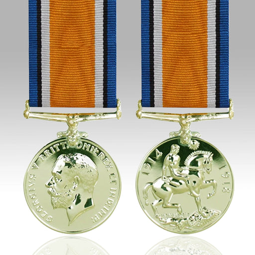 Bronze British War Medal 1914–1918 with orange blue black and white ribbon