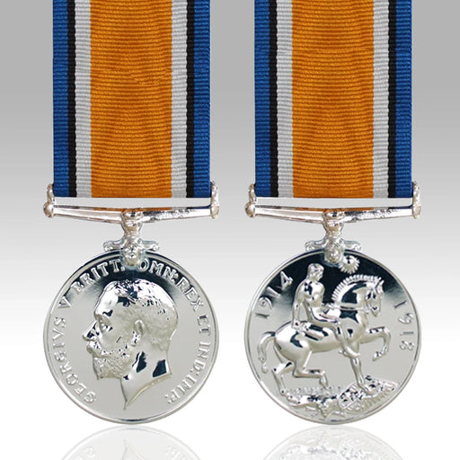 Full-size British War Medal 1914–1918 with orange blue black and white ribbon