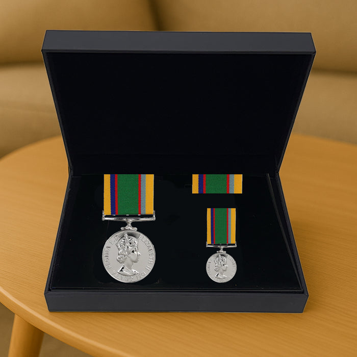 Cadet Forces Medal CIIIR Presentation Set | 12 Years Service | Full Size, Miniature & Ribbon Bar
