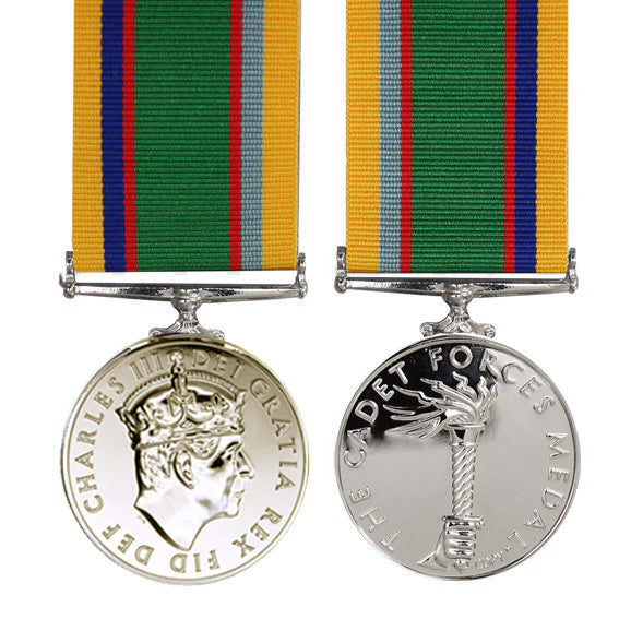 Cadet Forces Medal CIIIR Presentation Set | 12 Years Service | Full Size, Miniature & Ribbon Bar