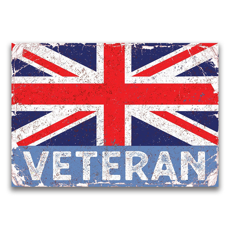 Vintage Union Jack Veteran Metal Sign | Distressed British Flag Wall Plaque