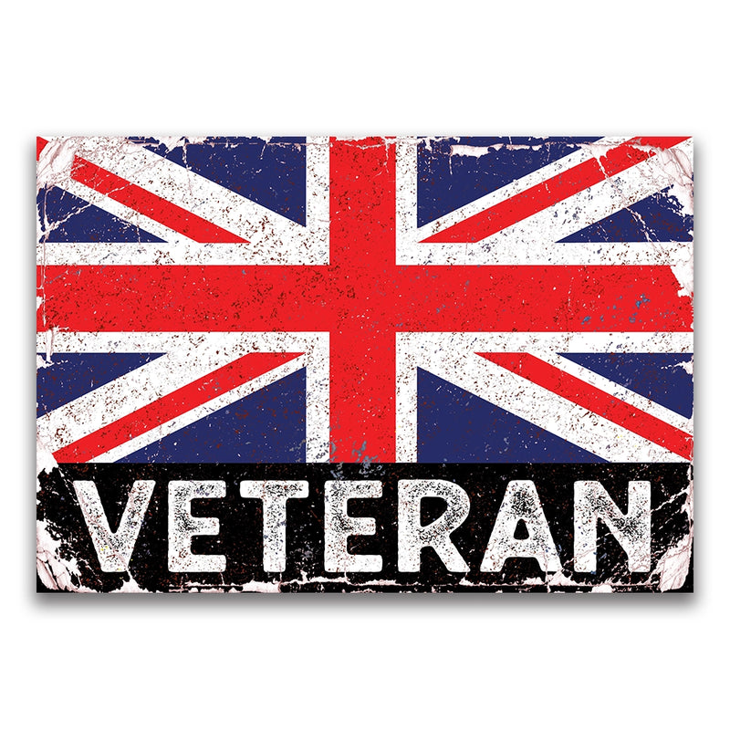 Vintage Union Jack Veteran Metal Sign | Distressed British Flag Wall Plaque