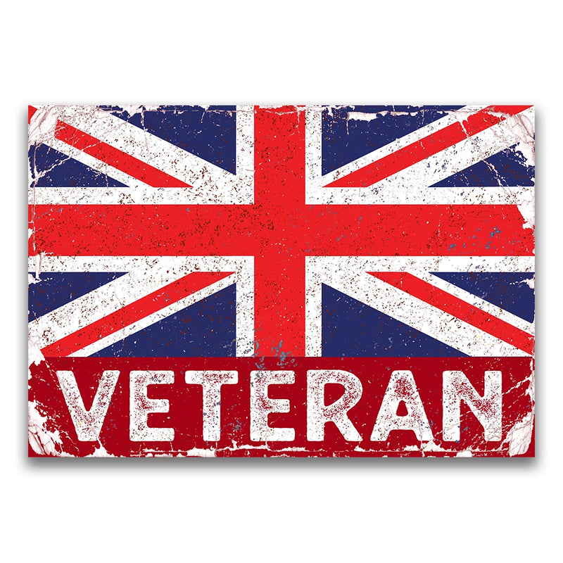 Vintage Union Jack Veteran Metal Sign | Distressed British Flag Wall Plaque