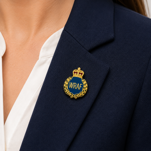 Woman's royal air force lapel badge on a navy lapel
