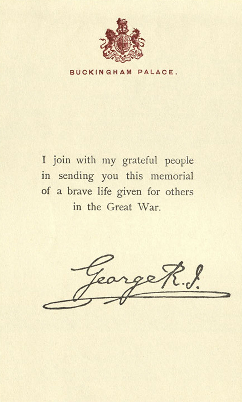 World War 1 Memorial Scroll King George Accompanying Letter