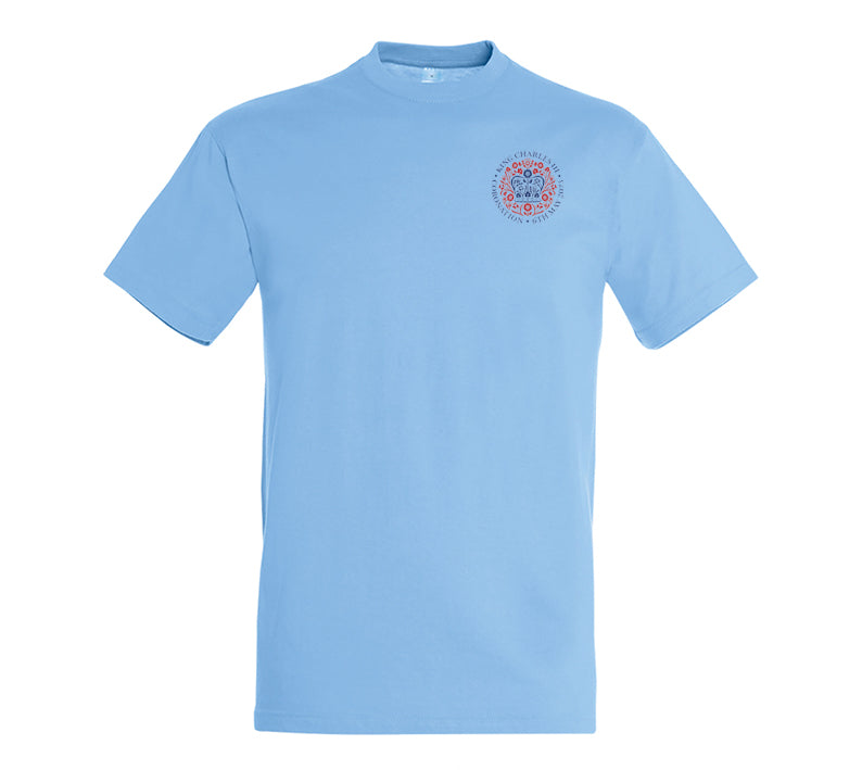 King Charles Coronation Emblem Embroidered ROYAL Blue T-Shirt