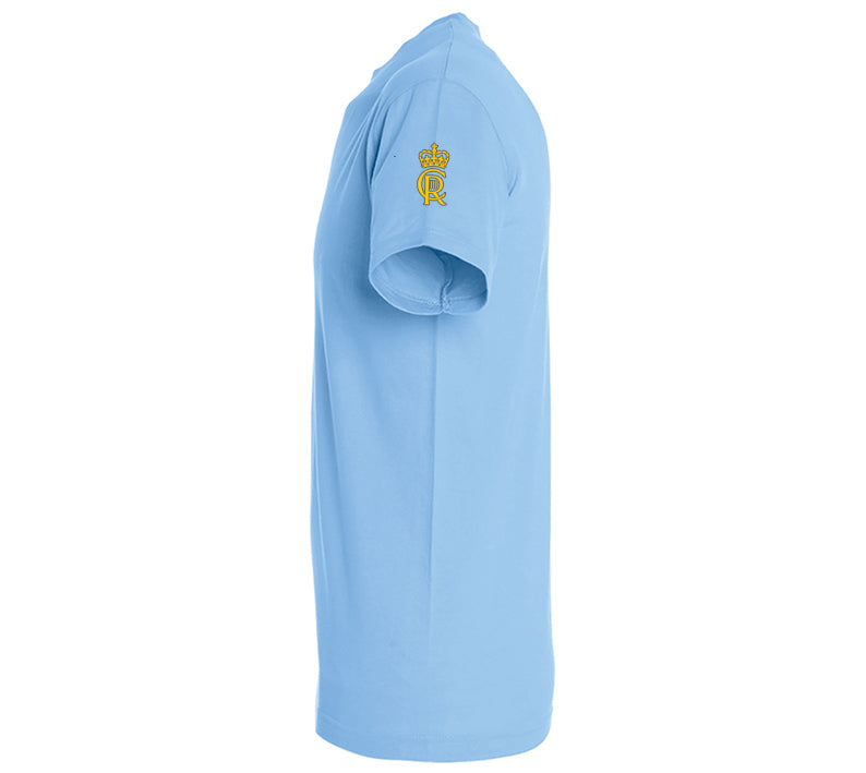 King Charles Coronation Emblem Embroidered Light Blue T-Shirt