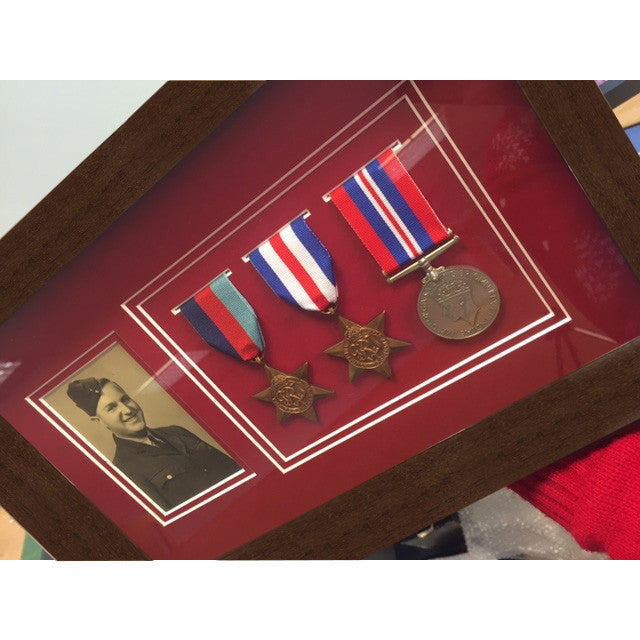 Dark Wood Medal Frame for Medals and a Photograph