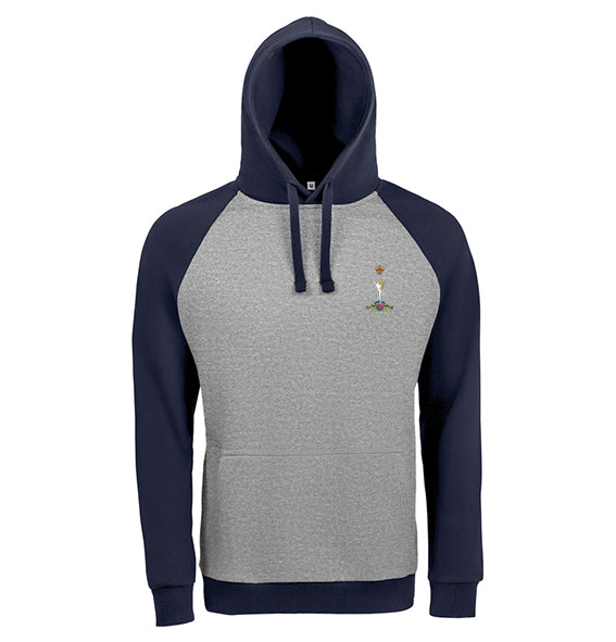 Navy Blue & Light Grey Military Embroidered Contrast Hoodie