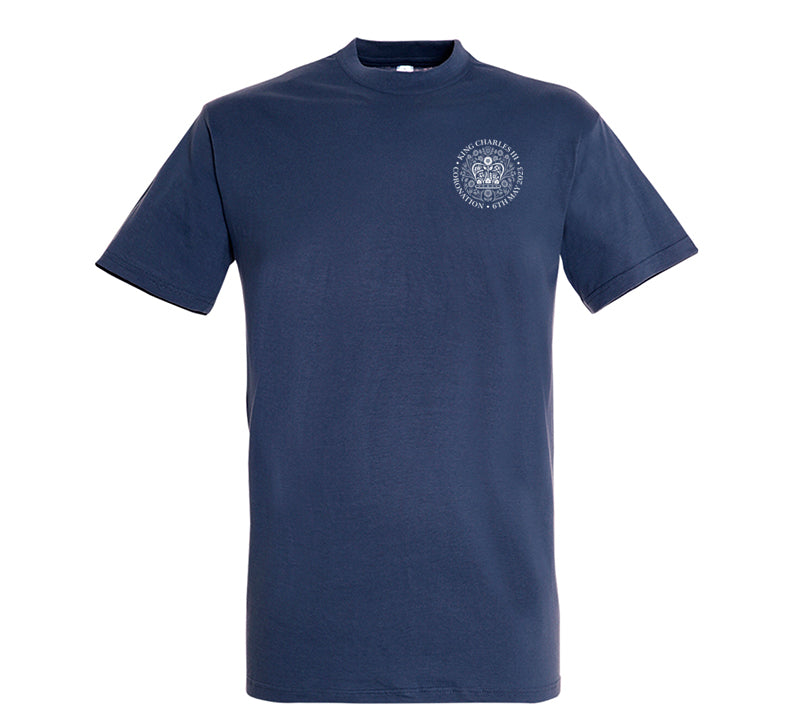 King Charles Coronation Emblem Embroidered Navy Blue T-Shirt